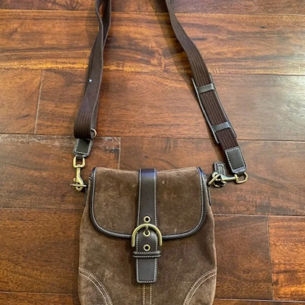 Coach brown leather suede crossbody bag - Picture 1 of 5